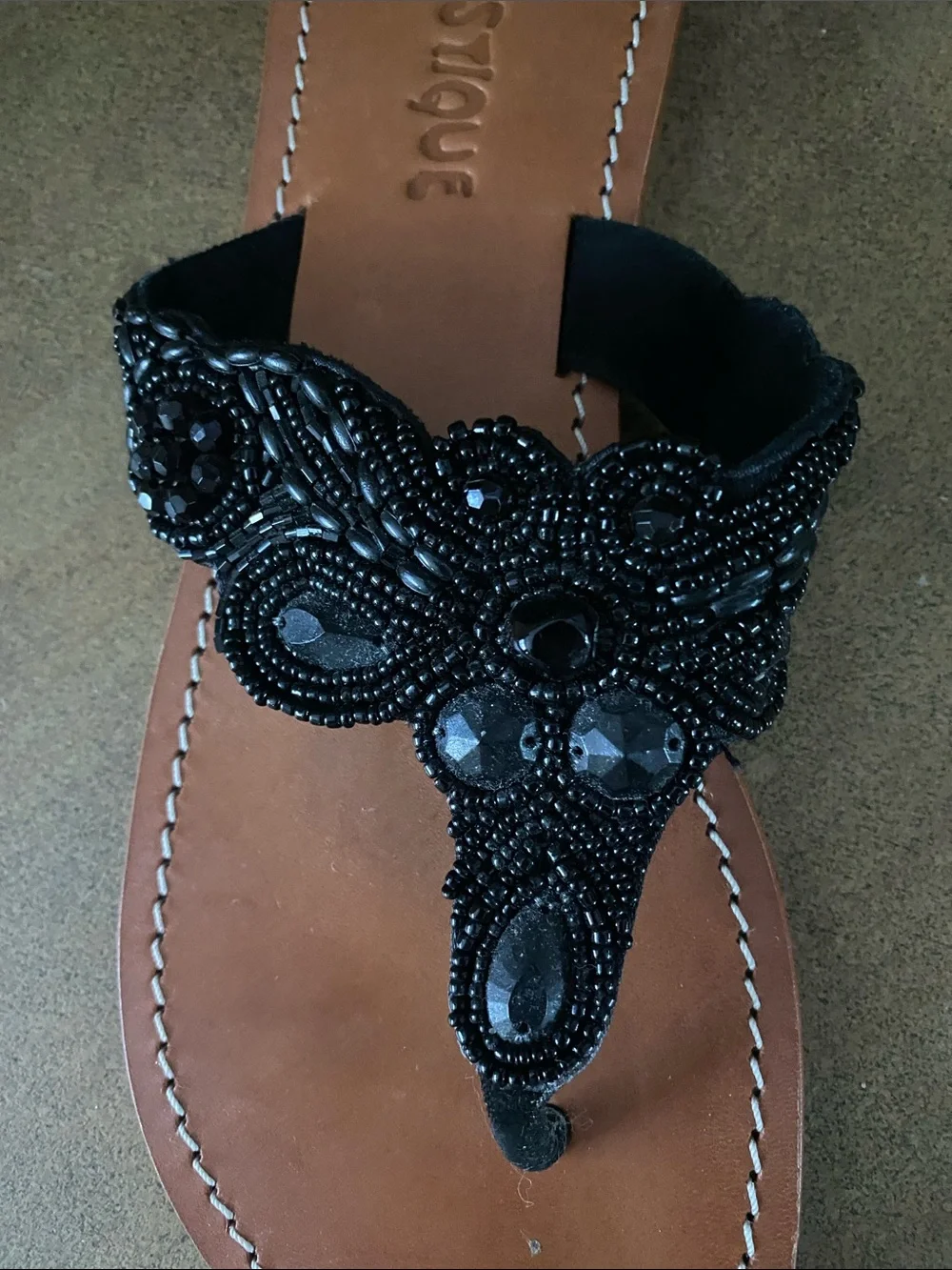 Mystique Boutique Black Beaded Thong Sandals